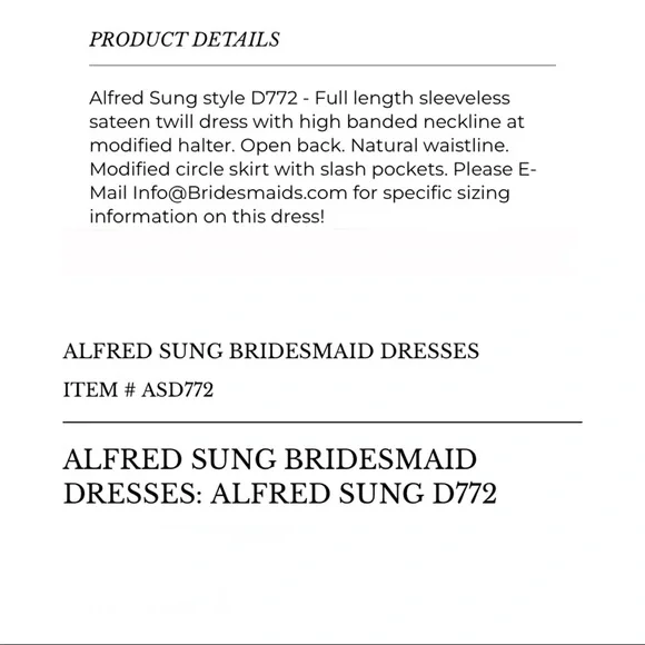NWT Alfred Sung Dusk Blue Bridesmaid Sateen Full Length High Neck Twill Dress 4 - Picture 12 of 12